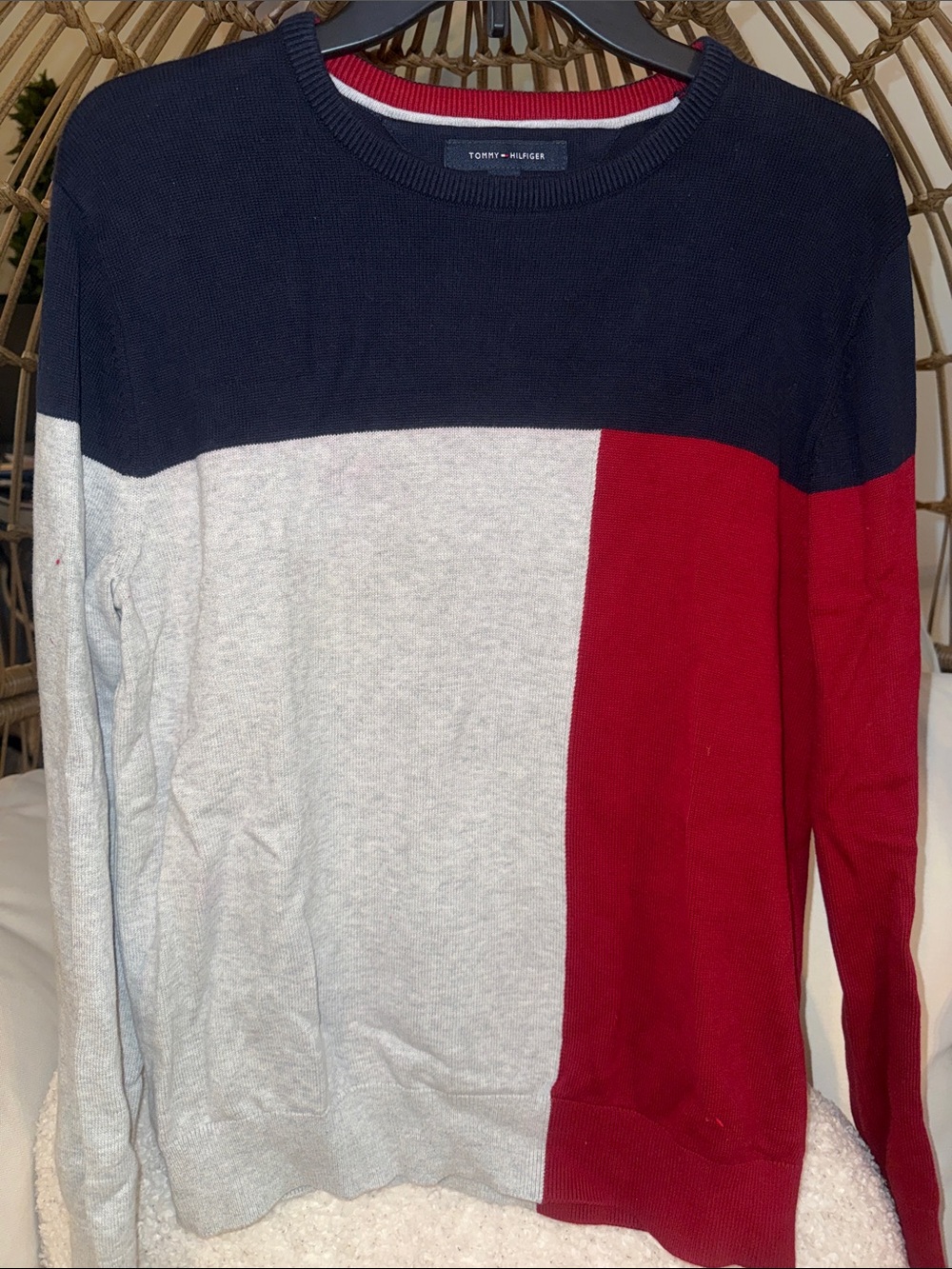 Tommy Hilfiger Men’s Colorblock Crewneck Sweater - Black, Grey & Red